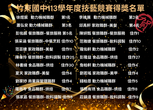 竹東國中113學年度技藝競賽得獎名單