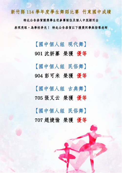 新竹縣114學年度學生舞蹈比賽 竹東國中成績_2